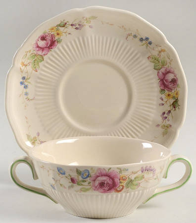 Curnock Rose Flat Cream Soup Bowl & Saucer Set