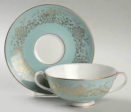 Delamerie Turquoise Footed Cream Soup Bowl & Saucer Set