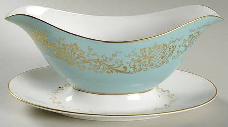 Delamerie Turquoise Gravy Boat with Attached Underplate