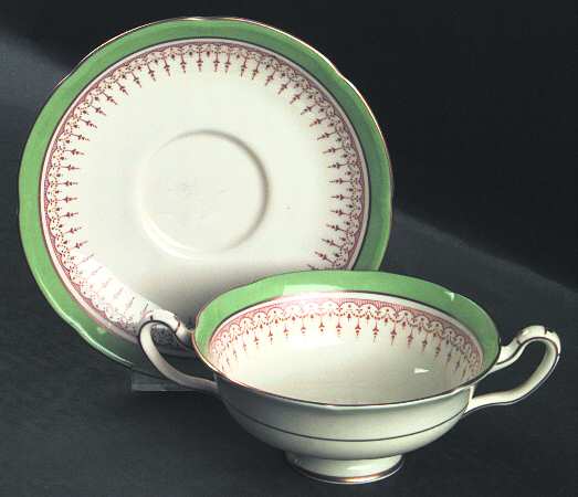 Duke of York Green (Scalloped) Footed Cream Soup Bowl & Saucer Set