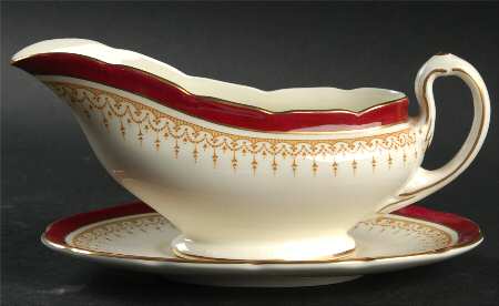 Duke of York Maroon (V1681, Scalloped) Gravy Boat & Underplate