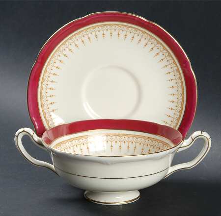Duke of York Maroon (V1681, Scalloped) Footed Cream Soup Bowl & Saucer Set