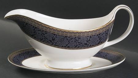 English Brocade Gravy Boat & Underplate