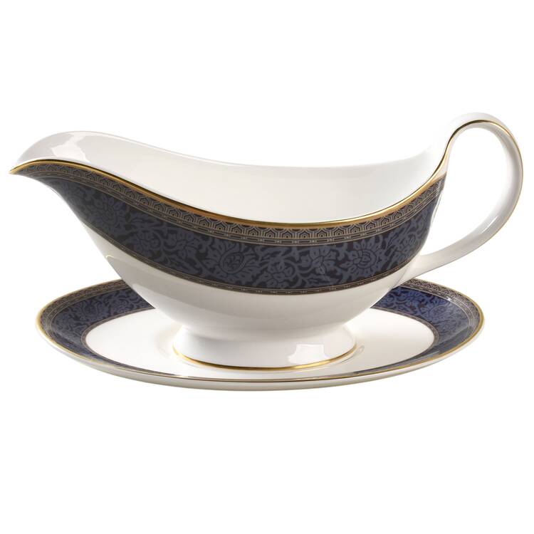 English Brocade Gravy Boat & Underplate