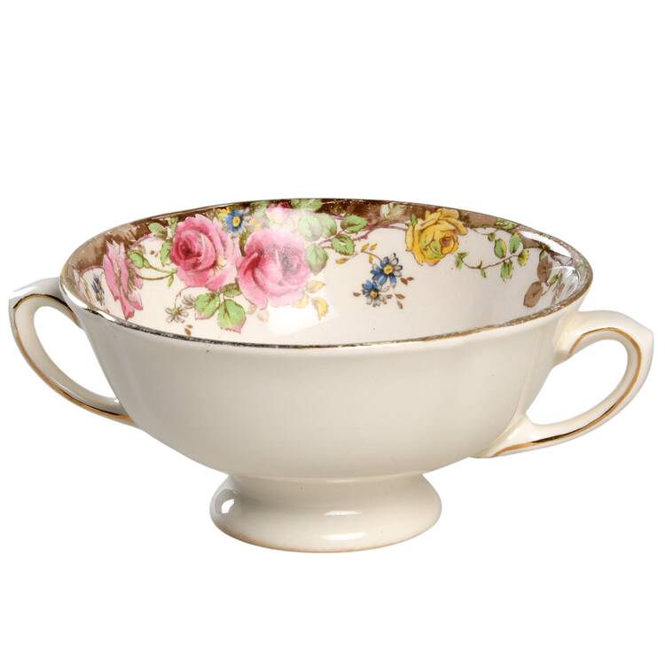 English Rose Footed Cream Soup Bowl