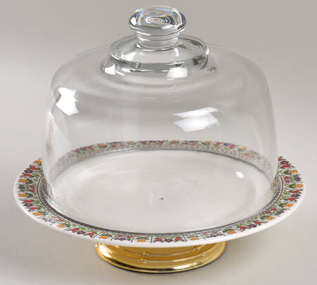 Fireglow 6 1/2"-7 1/2" Footed Cheese Plate w/ Glass Dome HC