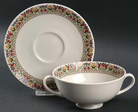 Fireglow Footed Cream Soup Bowl & Saucer Set
