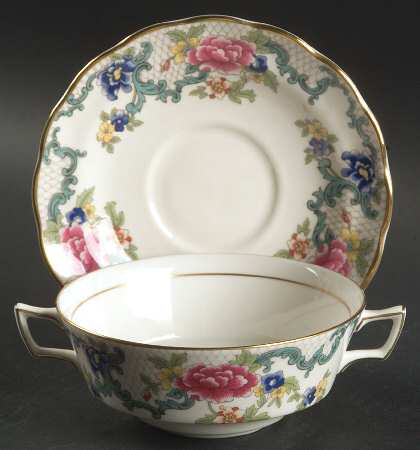 Floradora Gold Flat Cream Soup Bowl & Saucer Set