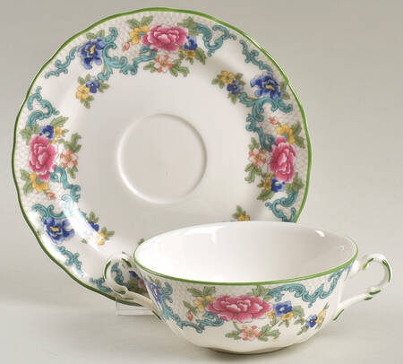 Floradora Green Flat Cream Soup Bowl & Saucer Set