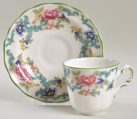 Floradora Green Flat Demitasse Cup & Saucer Set