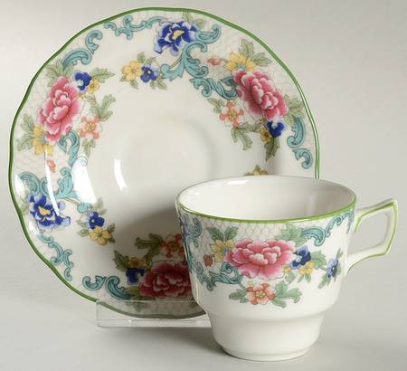 Floradora Green Flat Demitasse Cup & Saucer Set