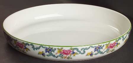 Floradora Green 14" Oval Pasta Serving Bowl