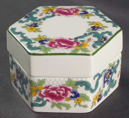 Floradora Green Hexagonal Box & Lid