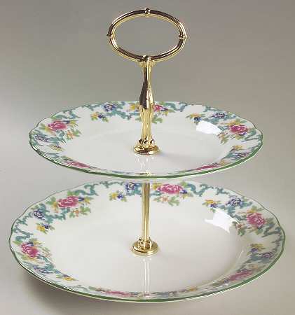 Floradora Green 2 Tiered Serving Tray (Dinner & Salad Plate)