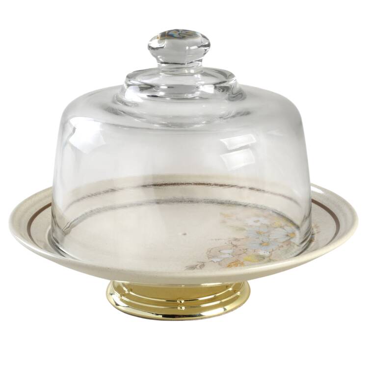 Florinda 6 1/2"-7 1/2" Footed Cheese Plate w/ Glass Dome HC