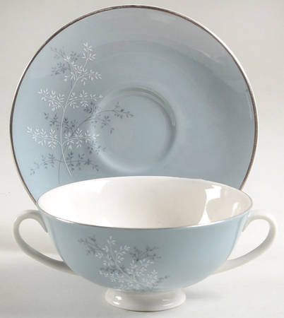 Forest Glade Footed Cream Soup Bowl & Saucer Set