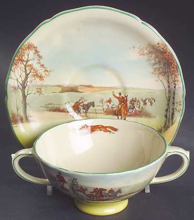 Fox Hunting A Footed Cream Soup Bowl & Saucer Set