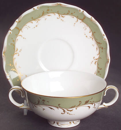Fontainebleau Green Footed Cream Soup Bowl & Saucer Set