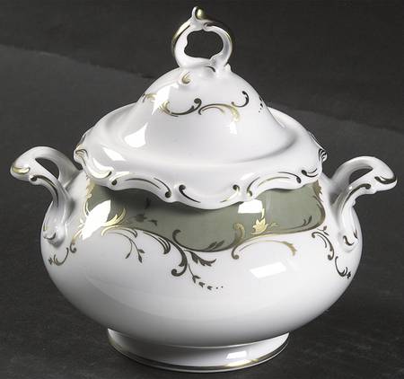Fontainebleau Green Sugar Bowl & Lid