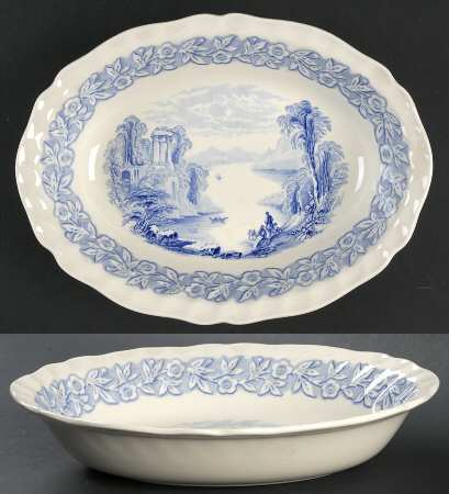 Geneva  Blue (Scalloped) 10" Oval Vegetable Bowl