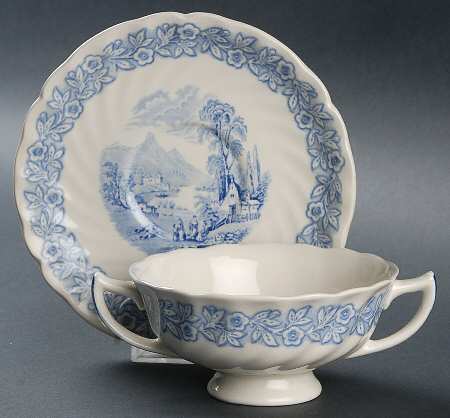 Geneva  Blue (Scalloped) Footed Cream Soup Bowl & Saucer Set