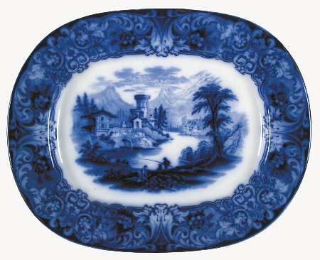 Geneva (Flow Blue) 14" Oval Serving Platter