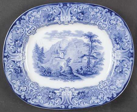 Geneva (Flow Blue) 10" Oval Serving Platter