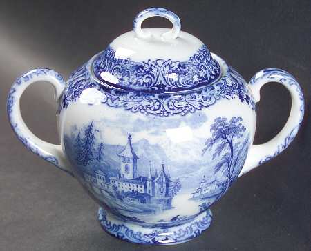 Geneva (Flow Blue) Sugar Bowl & Lid
