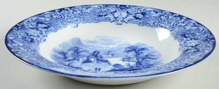 Geneva (Flow Blue) Large Rim Soup Bowl