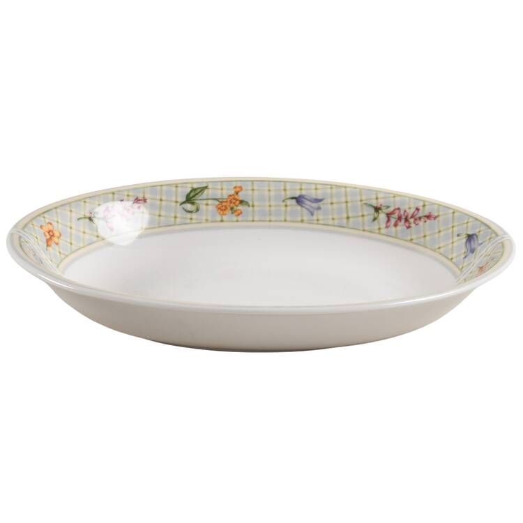 Gingham Floral 10" Oval Vegetable Bowl