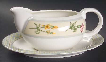 Gingham Floral Gravy Boat & Underplate