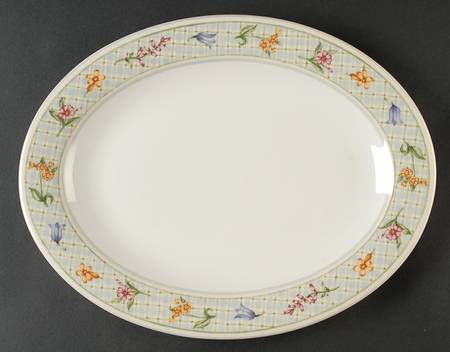 Gingham Floral 13" Oval Serving Platter