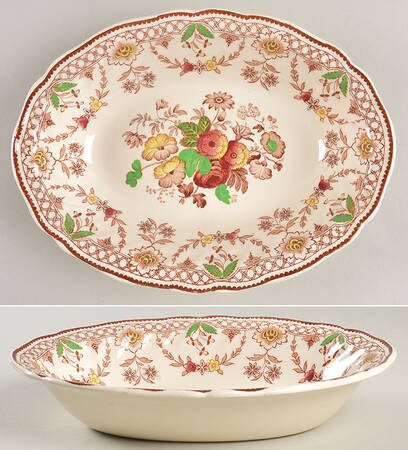 The Glendale Brown Multicolor 9" Oval Vegetable Bowl