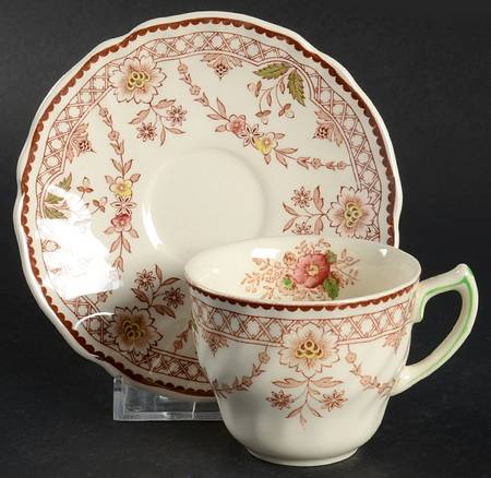 The Glendale Brown Multicolor Flat Demitasse Cup & Saucer Set
