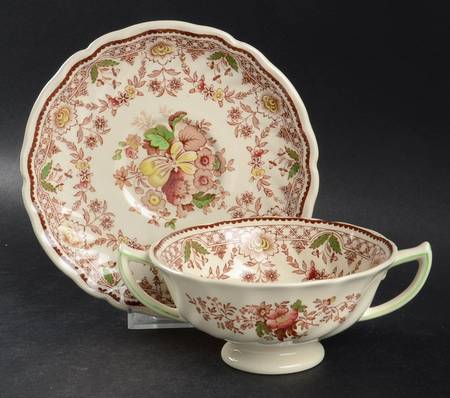 The Glendale Brown Multicolor Footed Cream Soup Bowl & Saucer Set