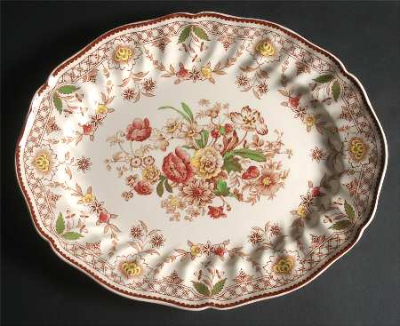 The Glendale Brown Multicolor 15" Oval Serving Platter