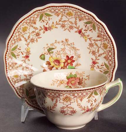 The Glendale Brown Multicolor Flat Cup & Saucer Set