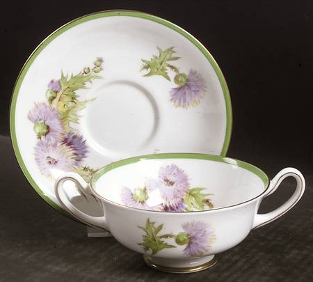 Glamis Thistle Footed Cream Soup Bowl & Saucer Set