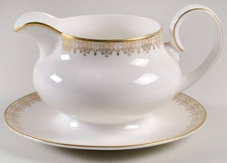 Gold Lace Round Gravy Boat/Attached Underplate