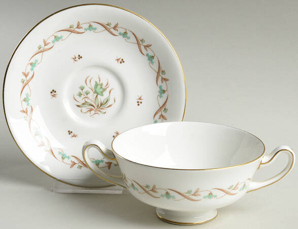 Golden Spice Footed Cream Soup Bowl & Saucer Set