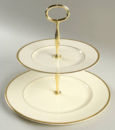 Heather (Gold Trim, Albion Shape) 6 5/8"-10"  2 Tiered Serving Tray (Dp, Sp) HC