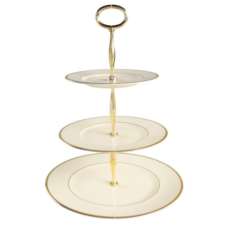 Heather (Gold Trim, Albion Shape) 13 7/8"-14 1/4" 3-Tiered Serving Tray(DP,SP,BB) HC