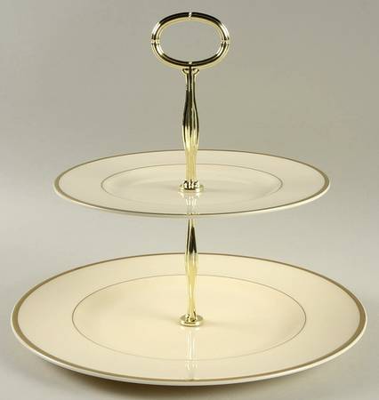 Heather (Gold Trim, Albion Shape) 2 Tiered Serving Tray (Dinner & Salad Plate)