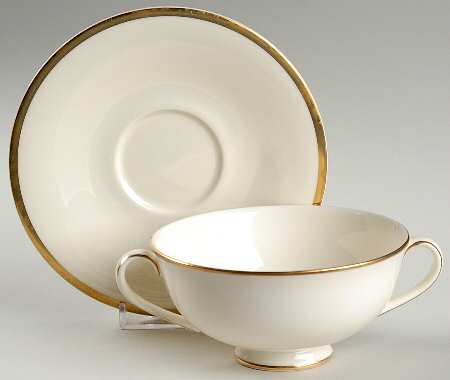 Heather (Gold Trim, Albion Shape) Footed Cream Soup Bowl & Cup Saucer Set