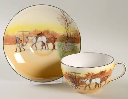 Hunting (John Peel, Bone) Flat Cup & Saucer Set