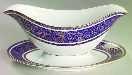 Imperial Blue Gravy Boat with Attached Underplate