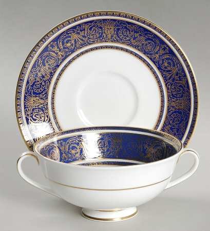 Imperial Blue Footed Cream Soup Bowl & Saucer Set