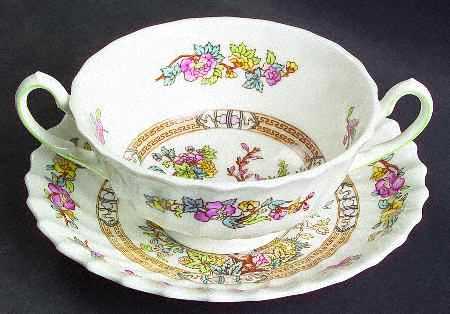 Indian Tree Footed Cream Soup Bowl & Saucer Set