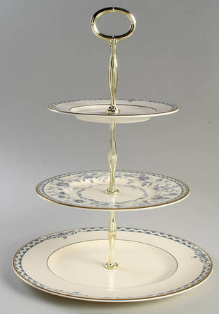 Josephine (Smooth, Gold Trim) 3-Tiered Serving Tray (DP, SP, BB)
