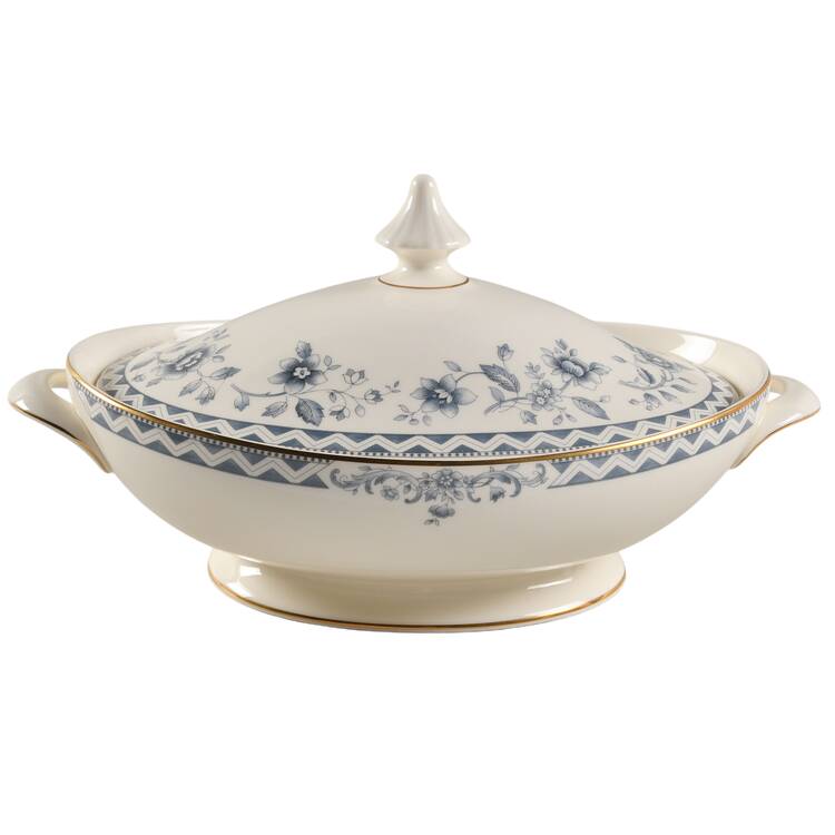 Josephine (Smooth, Gold Trim) Oval Covered Vegetable